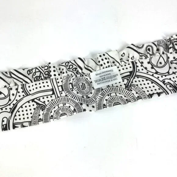 HERMES ""Apron-Doll"" Frill Eperon d'Or Bandana Twilly Scarf White/Black Unused - Picture 4 of 7